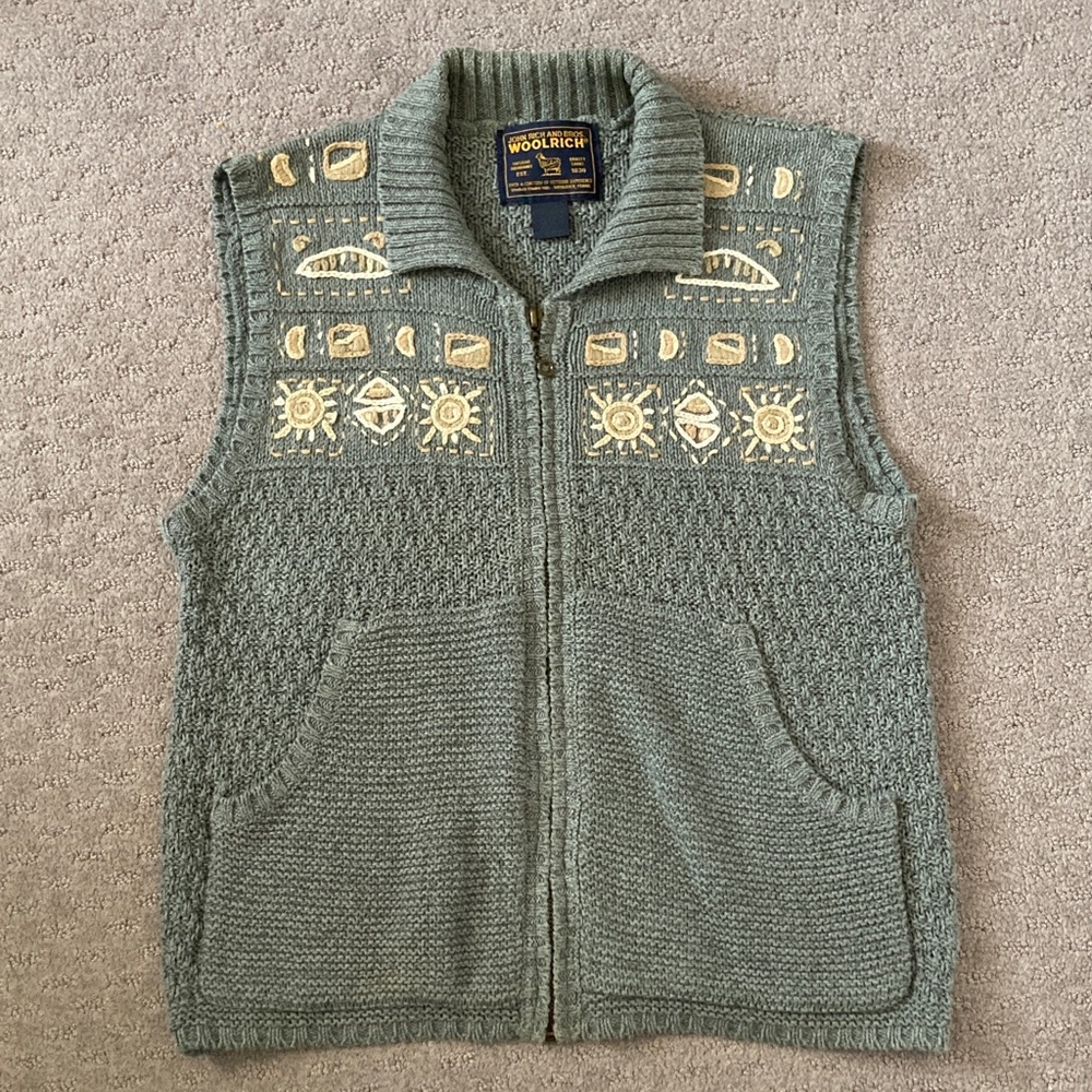 Woolrich Women's Sage Green Zip-Front Knit Vest